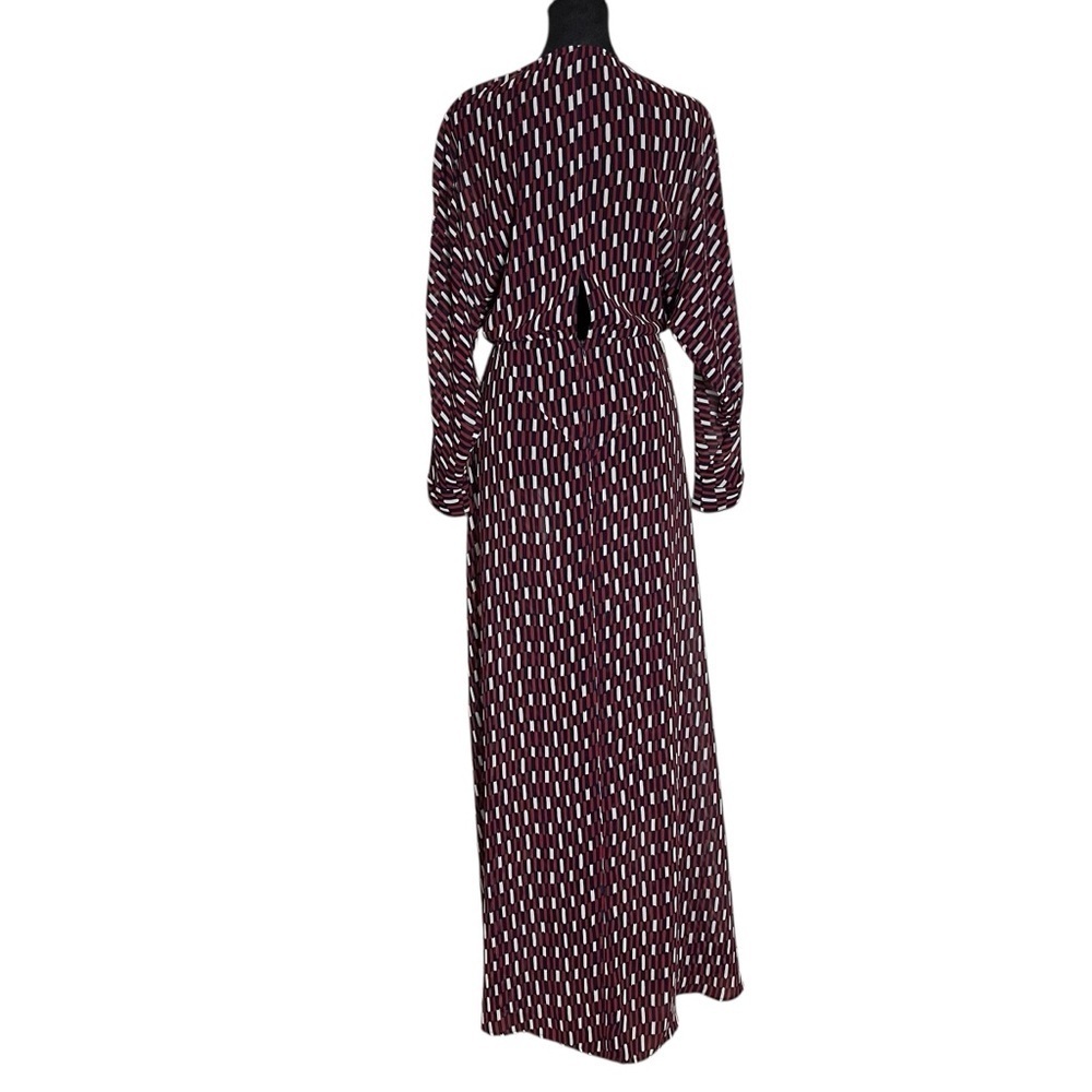 Maje Blue White Red Print Sheer Faux Wrap Raglan Sleeve Dress — 2 (Medium) - Picture 4 of 16